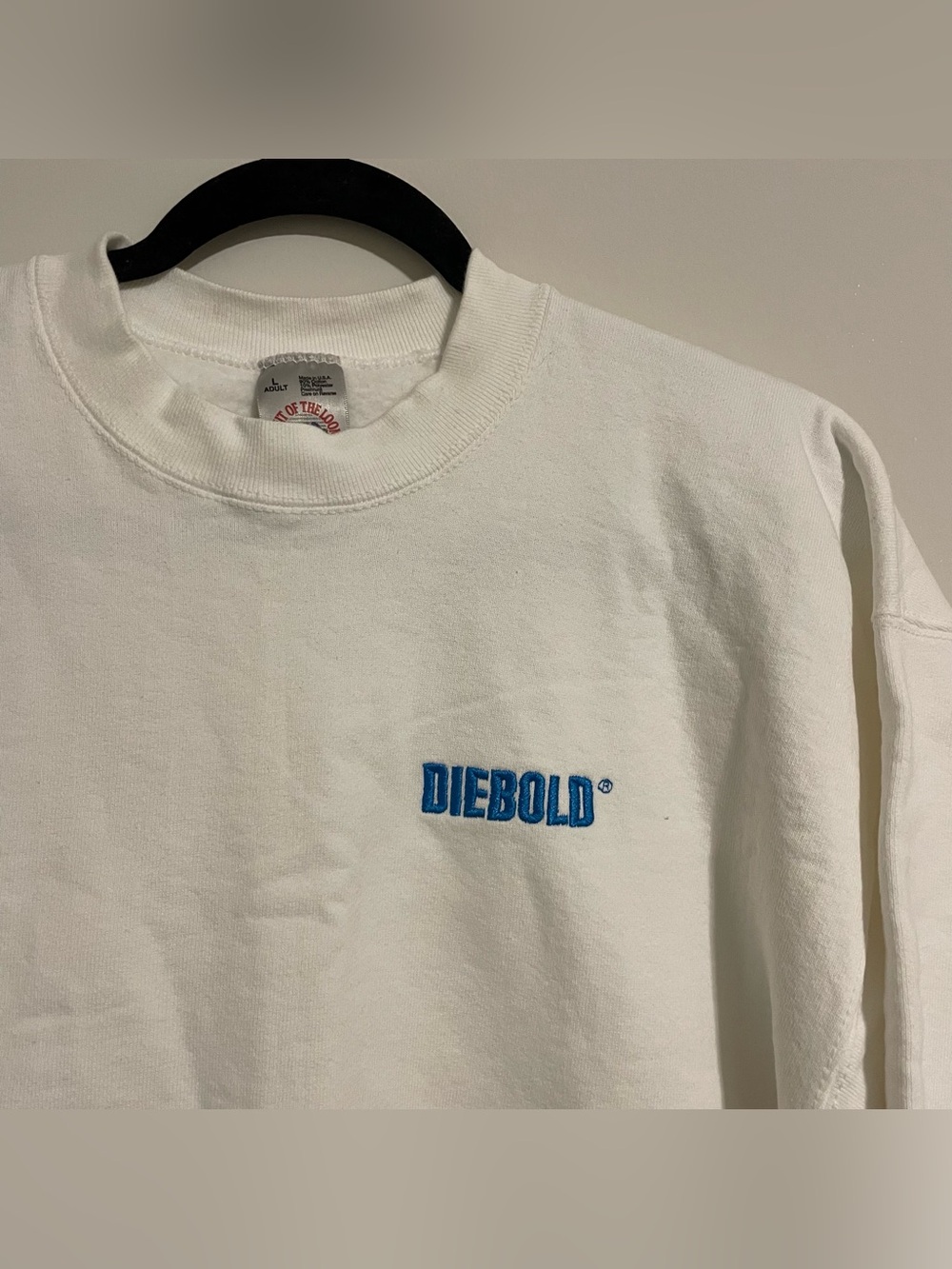 Vintage “DIEBOLD” Embroidered 90d Sweatshirt White Blue Crewneck Large Cotton